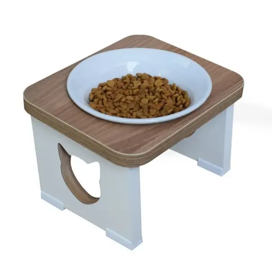 Comedouro Elevado Pet Para Gato MDF Linha Premium