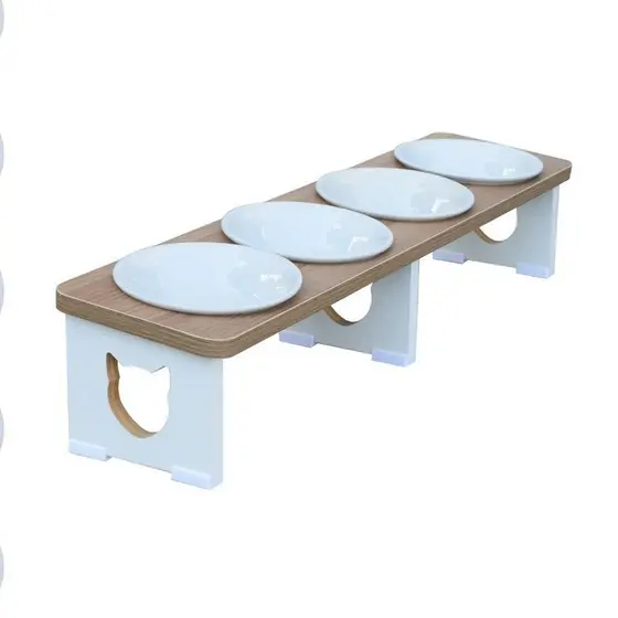 Comedouro Para Gato Elevado Quadruplo Linear Pet MDF Linha Premium