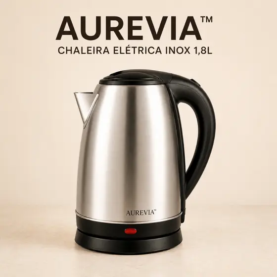 Chaleira Elétrica Inox 1,8L 1500W Aquecimento Rápido Desligamento Automático 220V