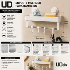 Organizador Multiuso Com Ganchos Resistente Para Cozinha Banheiro Branco