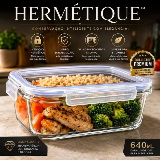 Pote Hermético Vidro Borossilicato 640ml Tampa com Vedação Porta Alimentos Marmita Hermétique