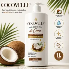 Creme de Pentear Coco 1L Cacheados Crespos Anti Frizz Hidratação Intensa Definição dos Cachos Sem Enxágue