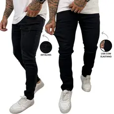 Kit Calças Jeans Preta Masculina Skinny com Lycra Nf envio imediato