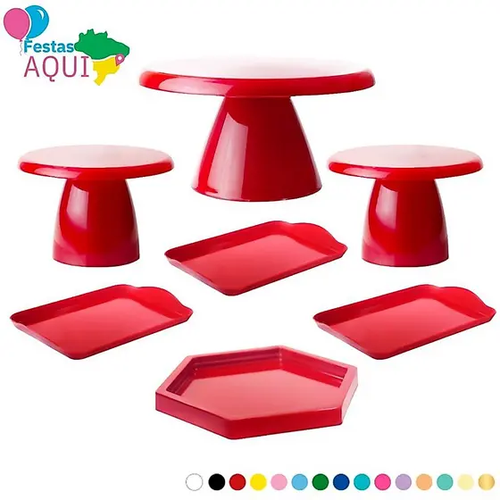Kit Festa 1 Boleira Cake Slim 17x11 , 2 Band 20x13, 1 Band Sextavada, 2 Mini Cogumelo