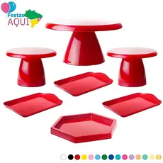 Kit Festa 1 Boleira Cake Slim 17x11 , 2 Band 20x13, 1 Band Sextavada, 2 Mini Cogumelo