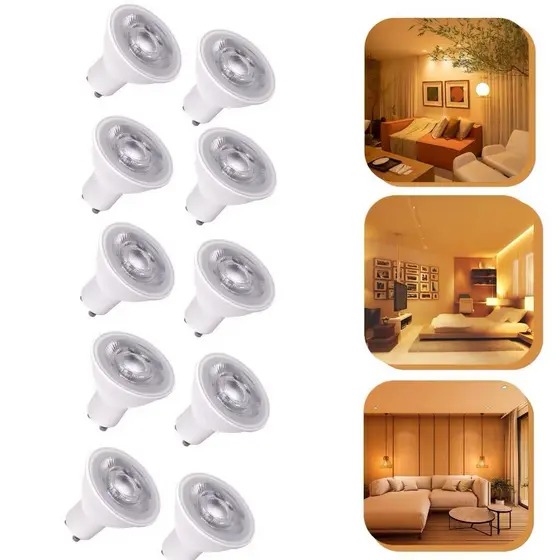 Kit 10 Lâmpada Led 5w Gu10 Dicroica Mr16 Spot Lustre Bivolt Luz Quente Amarelo Quente