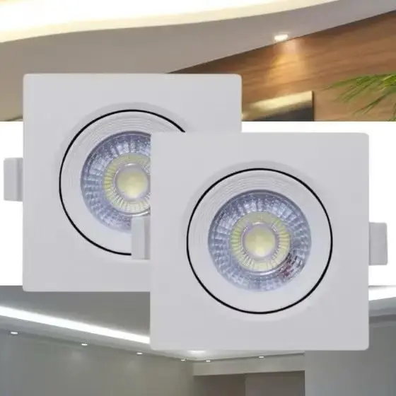 Kit 10 Spot led 7w Embutir Quadrado Branco frio Casa Decoração Iluminação 560 Lúmens