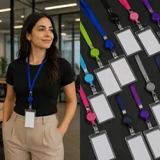 Porta Crachá com Cordão Pescoço Cartão Transparente para Eventos Funcionário Empresa Identificação Cartão Corda Ônibus