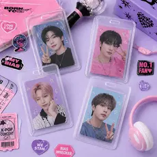 Porta Photocard Holder KPOP BTS Idol Fotocard Stray Kids Foto Crachá Transparente Chaveiro Prender na Bolsa Holders