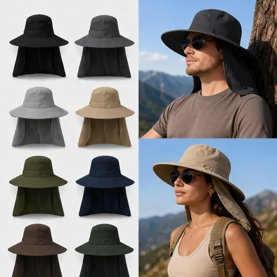 Chapéu Proteção Solar Pescoço Nuca Trabalho no Sol Campo Camping Pesca Viagem Trilha UV 30 60 Masculino Feminino