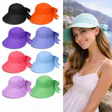 Chapéu Viseira Feminina Fechado Viagem Praia Tactel Respirável Pisicina Proteção Sol UV 30 60 Regulável Laço
