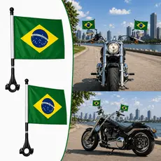 Kit 2 Bandeira do Brasil para Moto Bicicleta Guidão Bike Automotivo Veicular Suporte Haste Flexível Motoboy Motoqueiro