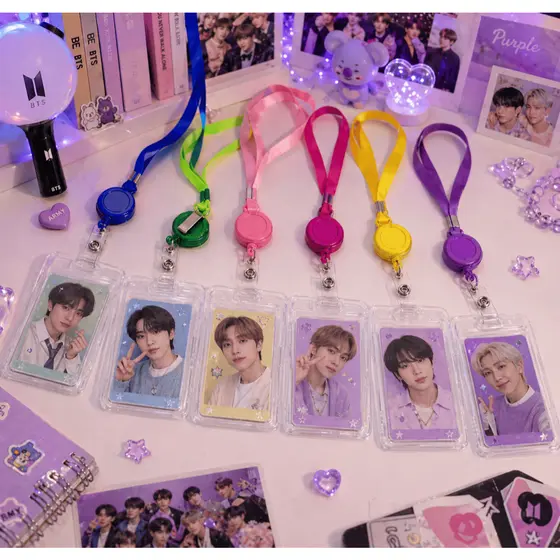Porta Photocard Holder KPOP com Cordão Idol Fotocard Toploader Foto Crachá Transparente Estudante Retrátil