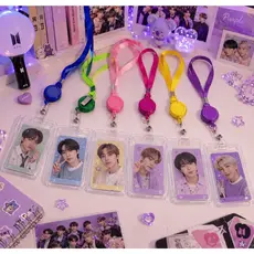 Porta Photocard Holder KPOP com Cordão Idol Fotocard Toploader Foto Crachá Transparente Estudante Retrátil