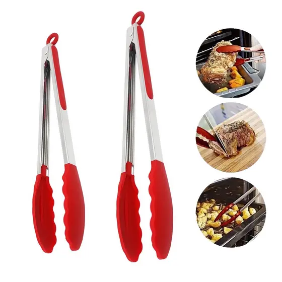 35/27/21CM Pegador De Silicone e Inox Para Carne Churrasco Salada Cozinha