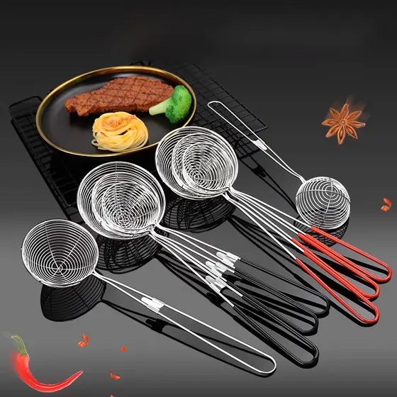 Kit 3 Escumadeira Para Fritura em Aço Inox Batata Pastel Resistente
