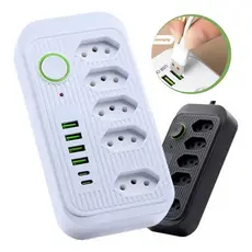 Extensão Tomadas e USB e TypeC Universal Bivolt 110v/220v 2500W Power 2m Filtro De Linha Segurança