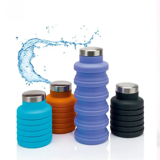 Garrafa de água esportiva de 500ml. Garrafa de água de silicone para crianças dobrável à prova de vazamentos