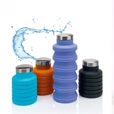 Garrafa de água esportiva de 500ml. Garrafa de água de silicone para crianças dobrável à prova de vazamentos