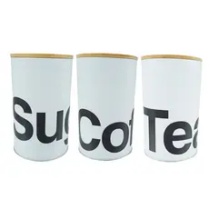 Kit 3 Latas Herméticas Tampa De Bambu Multiuso Sugar Coffee Tea