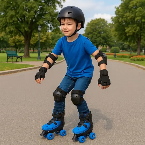 Patins Roller Infantil Ajustável 4 Rodas Azul e Preto 33-36 – Segurança e Diversão para os Pequenos
