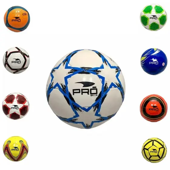 Kit com 6 Unidades Bolas De Futebol Grande N°5 Campo Society Treino em PVC Resistente Cores Aleatórias Pró Balls Oficial