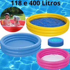 Piscina Infantil Inflável 118 e 400 Litros Colorida Praia Verão 3 Anéis Água Várias Cores