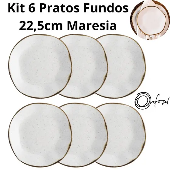 Jogo Conjunto 6 Pratos Fundos Ryo Maresia Areia 22,5cm Oxford Porcelanas