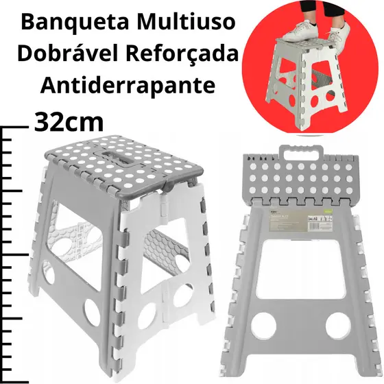 Banqueta Plástica Multiuso Banco Dobrável com Alça Antiderrapante Capacidade 150kg