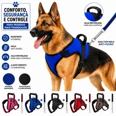 Peitoral para Cachorro Grande com Guia Antipuxão Regulável | Pitbull, Rottweiler, Doberman e Raças Fortes