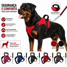 Peitoral para Cachorro Médio e Grande Porte com Guia Antipuxão | Pitbull, Doberman, Pastor e Rottweiler