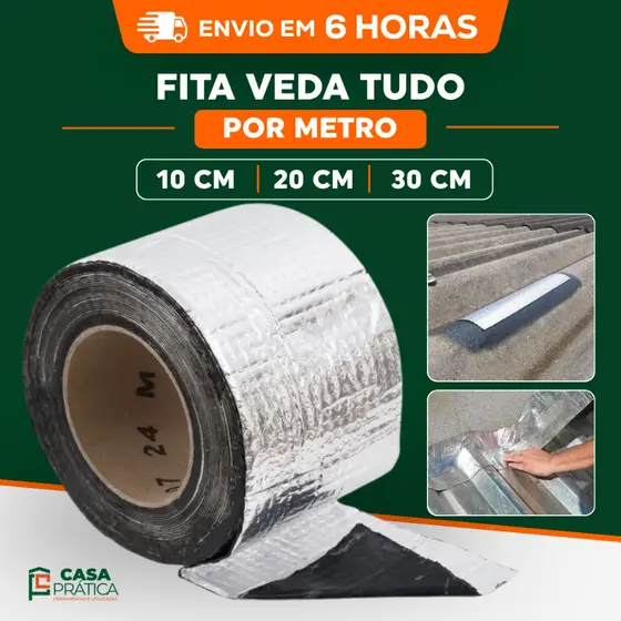 Fita Multiuso Veda Tudo Autoadesiva Reparos Rufo Calha Telhado Impermeabilizante Laje 10cm 20cm 30cm