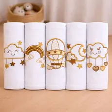 Kit 5 Fralda de Pano Bebê 100% Algodão Premium Toalha de Boca Duplo Bordada Menino e Menina