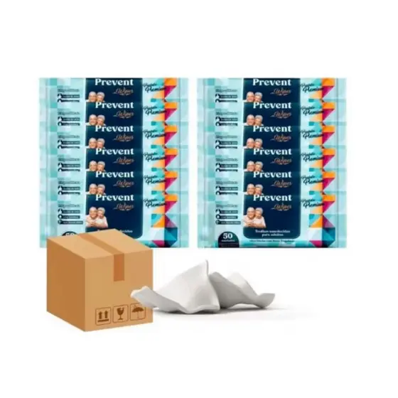 Caixa com 600 lenços Umedecido com 12 pacotes Geriátrica Prevent 50un