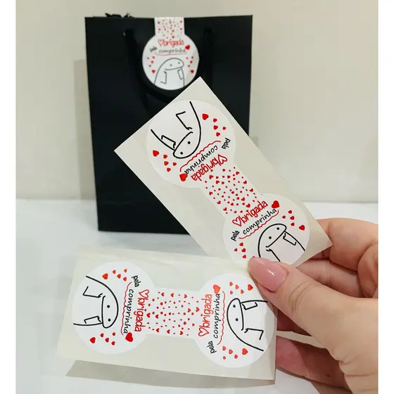 Lacre Adesivo para sacola Flork "obrigada pela sua comprinha