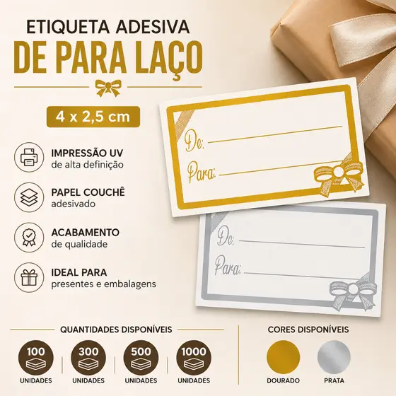 Etiquetas adesivas 4x2,5cm " De para com laço" para presentes