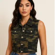 COLETE FEMININA ADULTO P/GG CAMUFLADO MILITAR