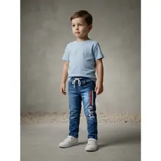 CALÇA JEANS BEBÊ MENINO 1/3 COM ESTAMPA