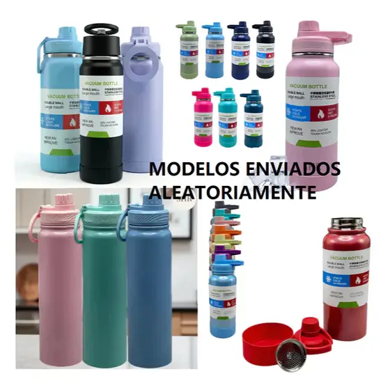 Garrafa Térmica Inox com Capa de Silicone Antiderrapante 350ml 600ml 800ml 1000ml