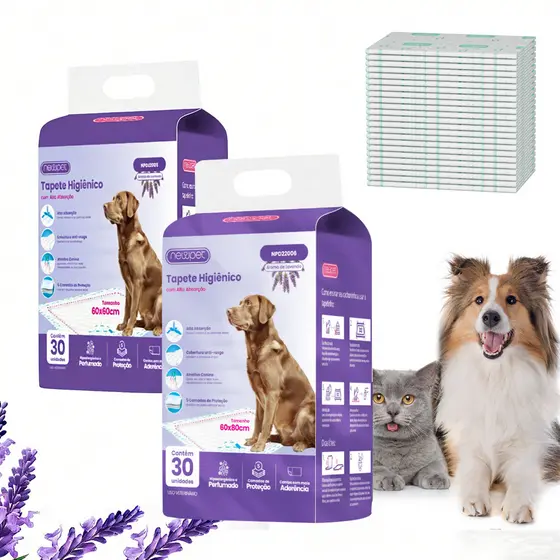 Newpet 60 Unidades Tapete Higiênico Ultra Pad 80x60cm Lavanda Cães Tapete Higienico - com Borda Sem fugas