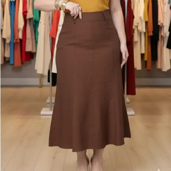 Saia Midi feminino tecido marrant sensorial