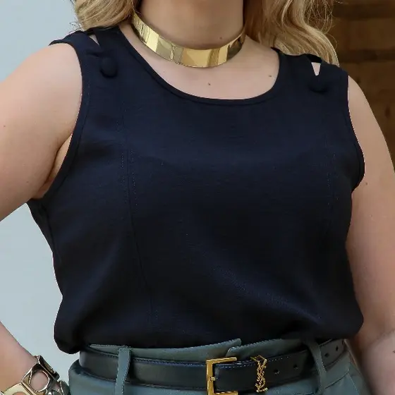 Blusa Regata Femenino, Duna, Alça Larga, Com Botões