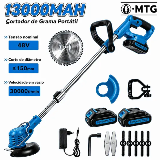 Cortador de Grama Portátil 48V 13000mAh Aparador Elétrico com Kit Completo de Acessórios