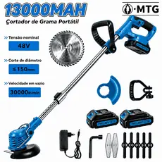 Cortador de Grama Portátil 48V 13000mAh 30000RPM com 2 Baterias Aparador Elétrico Kit Acessórios MTG