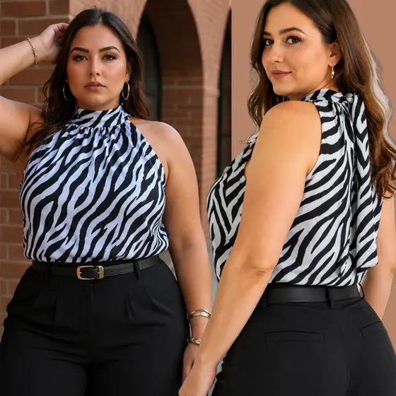 Regata Blusa Plus Size Elegante Gola Alta