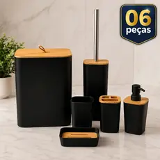 Kit De Banheiro Lavabo Completo 6 Peças Luxo Bambu