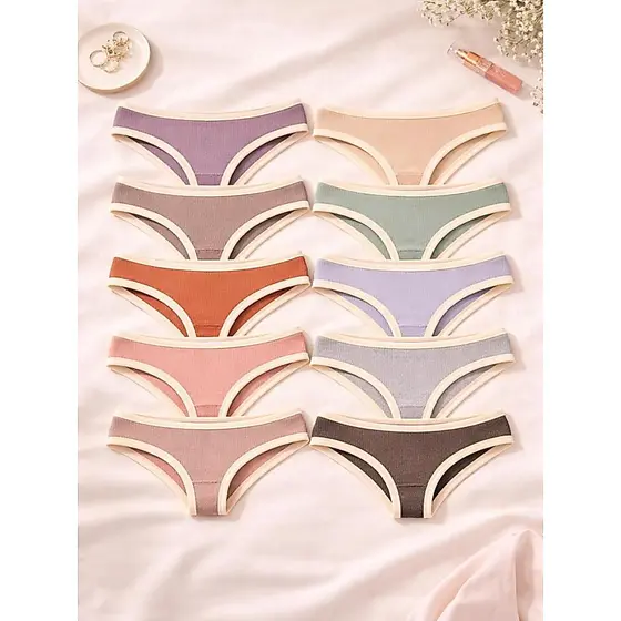 Kit de 10 Calcinhas Feminina Canelada Premium Forro 100% Algodão Cores Sortidas