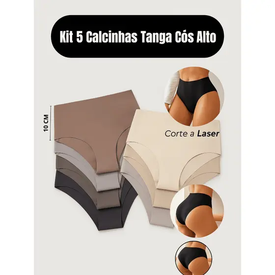 Kit de Calcinhas Cós Alto Sem Costura Corte a Laser Conforto Não Marca