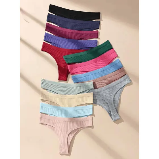 Kit de Calcinhas Feminina Fio Dental Canelada Suede Canelado Forro Algodão Premium Cores Sortidas