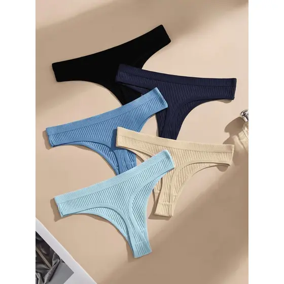 Kit Calcinhas Fio Dental Feminina Canelado Forro Algodão Premium Cores Sortidas
